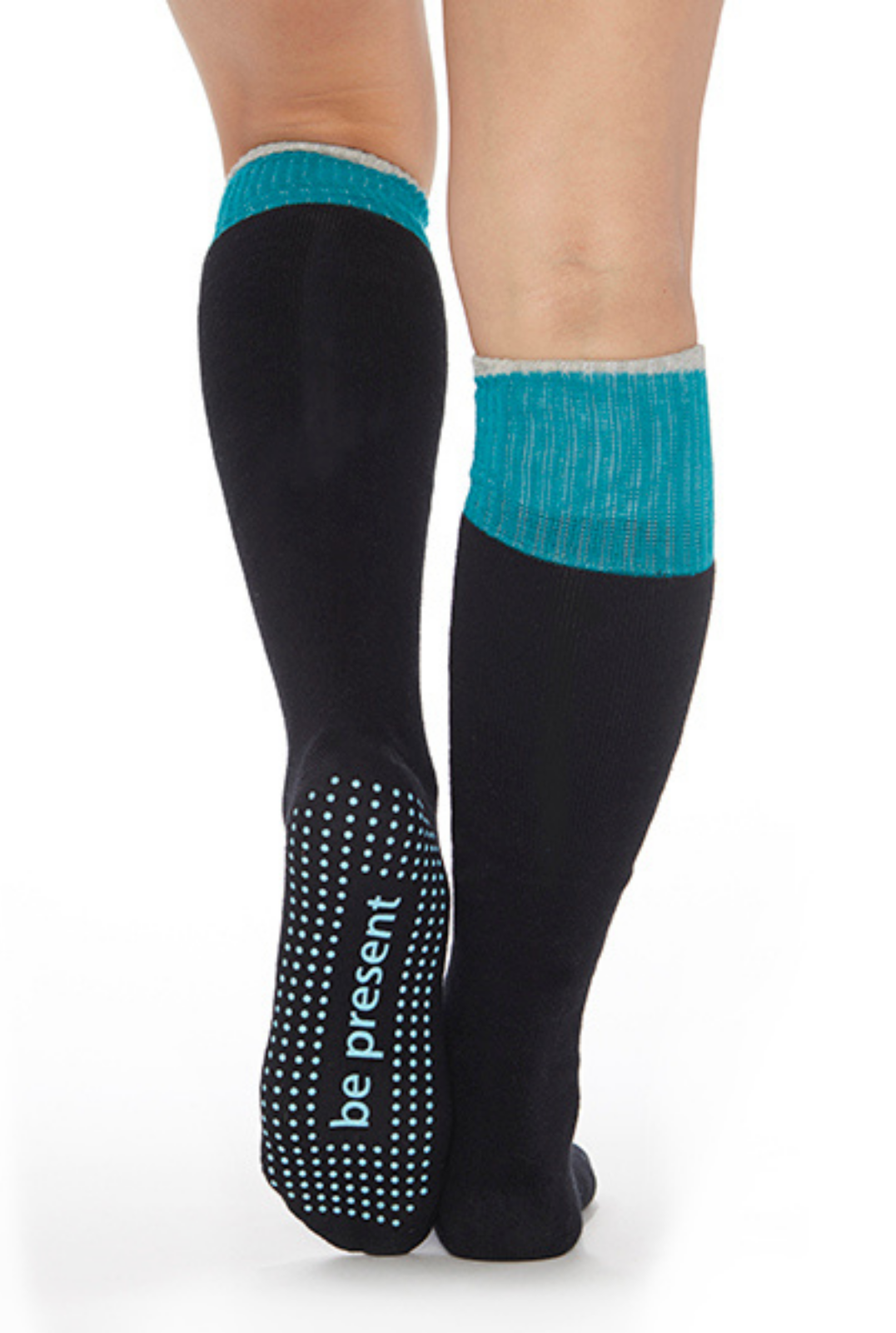 Be Present Knee High Socks (Black/Teal)