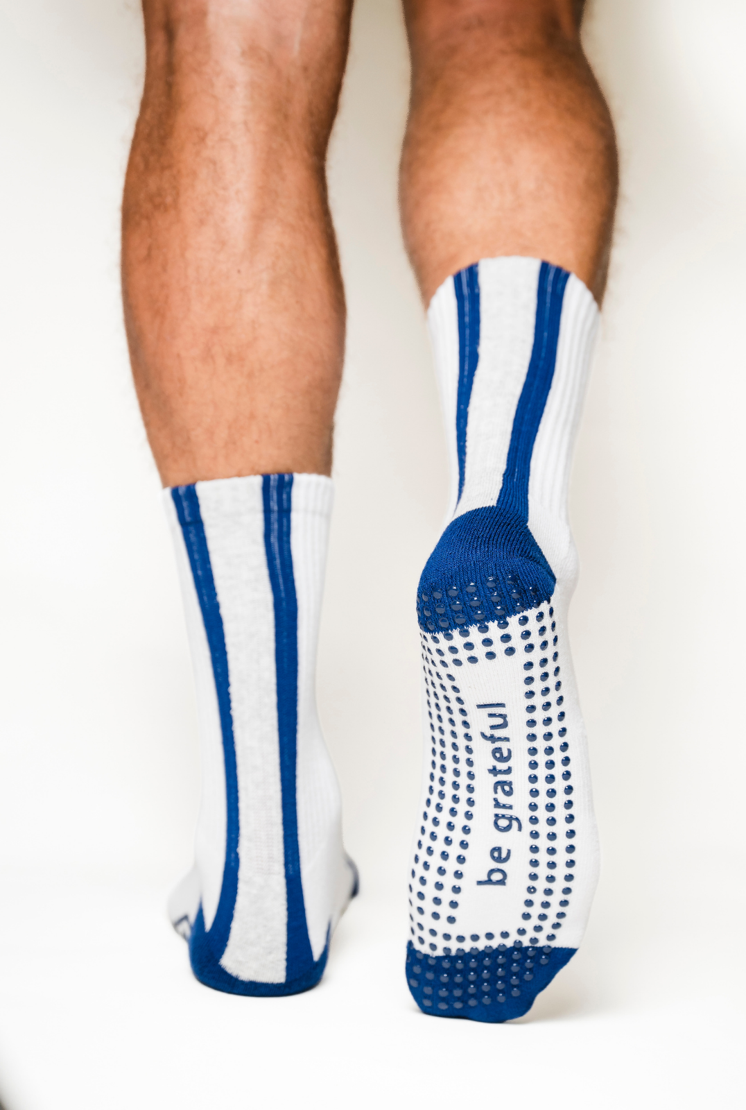 Men's Crew Be Grateful Grip Socks (Regatta) by Sticky Be Socks, non-slip grip socks for Pilates and barre