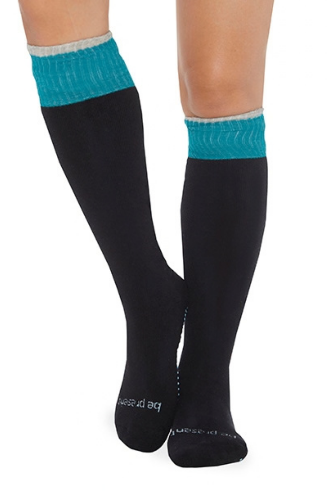 Be Present Knee High Socks (Black/Teal)
