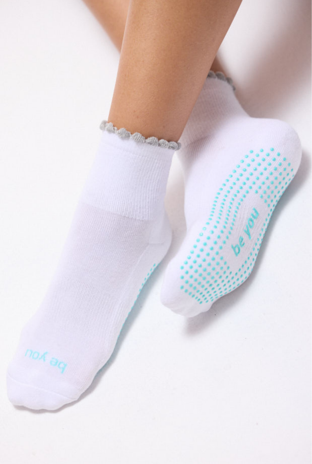 Short Crew Be You Grip Socks (White/Seafoam)