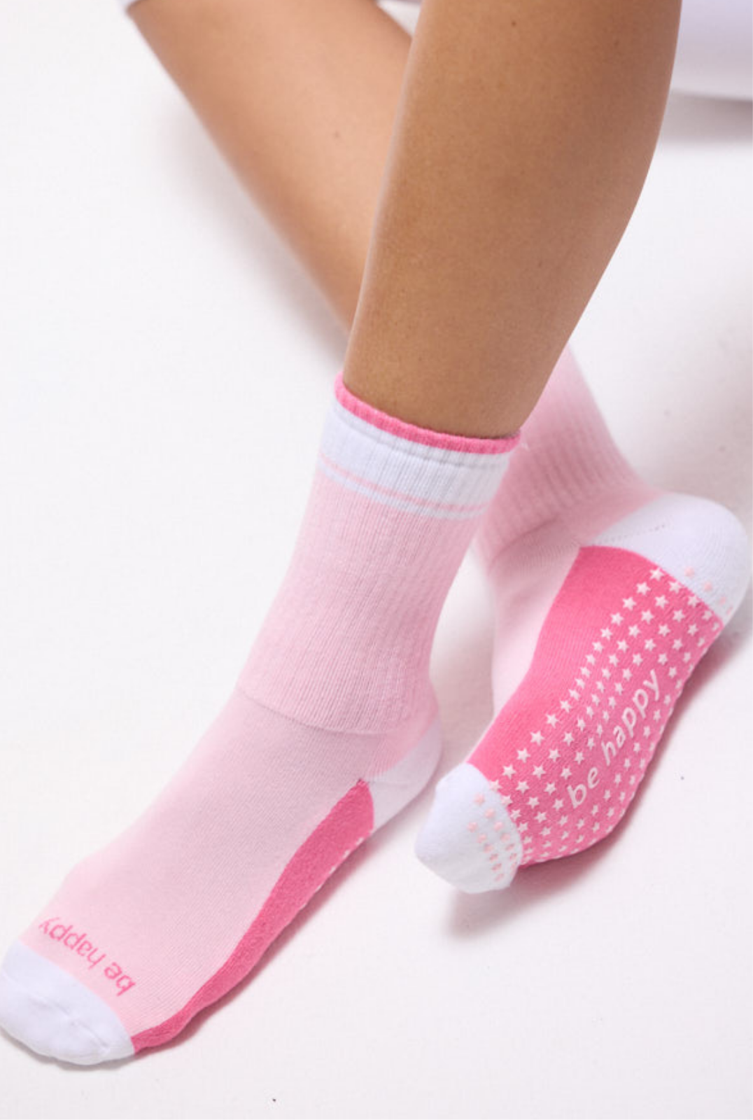 Crew Be Happy Grip Socks (Pink Lemonade)
