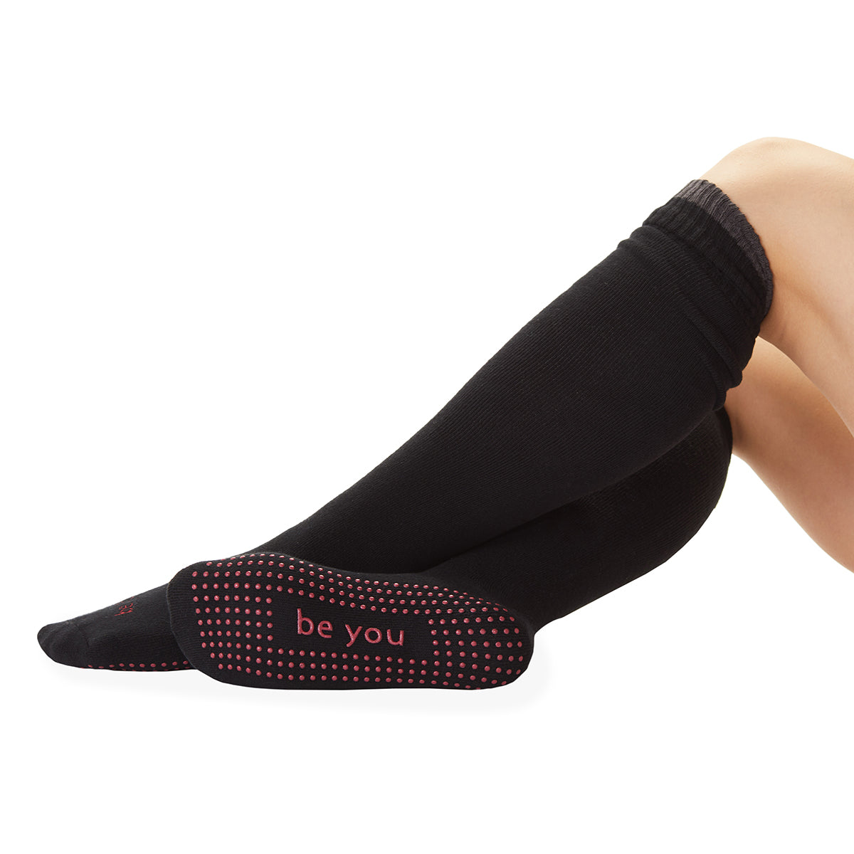 be you knee high blk/cran/charcoal, sticky be socks, best grip socks, best grippy socks, best yoga socks, best pilates socks